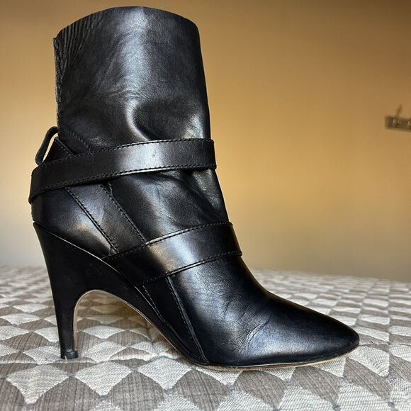 Jean-Michel Cazabat Vita Wrap Strap Black Leather Ankle Boots Women EU 37.5 US 7 - Picture 3 of 16
